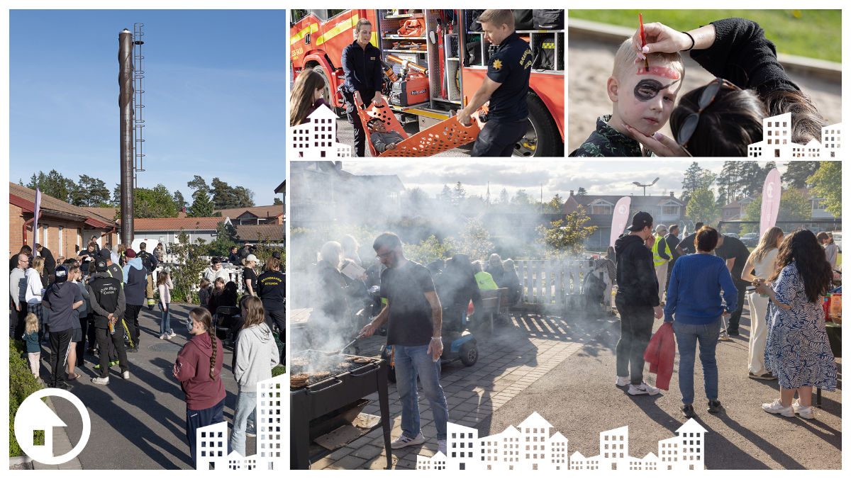 Personer som grillar hamburgare på en områdesaktivitet